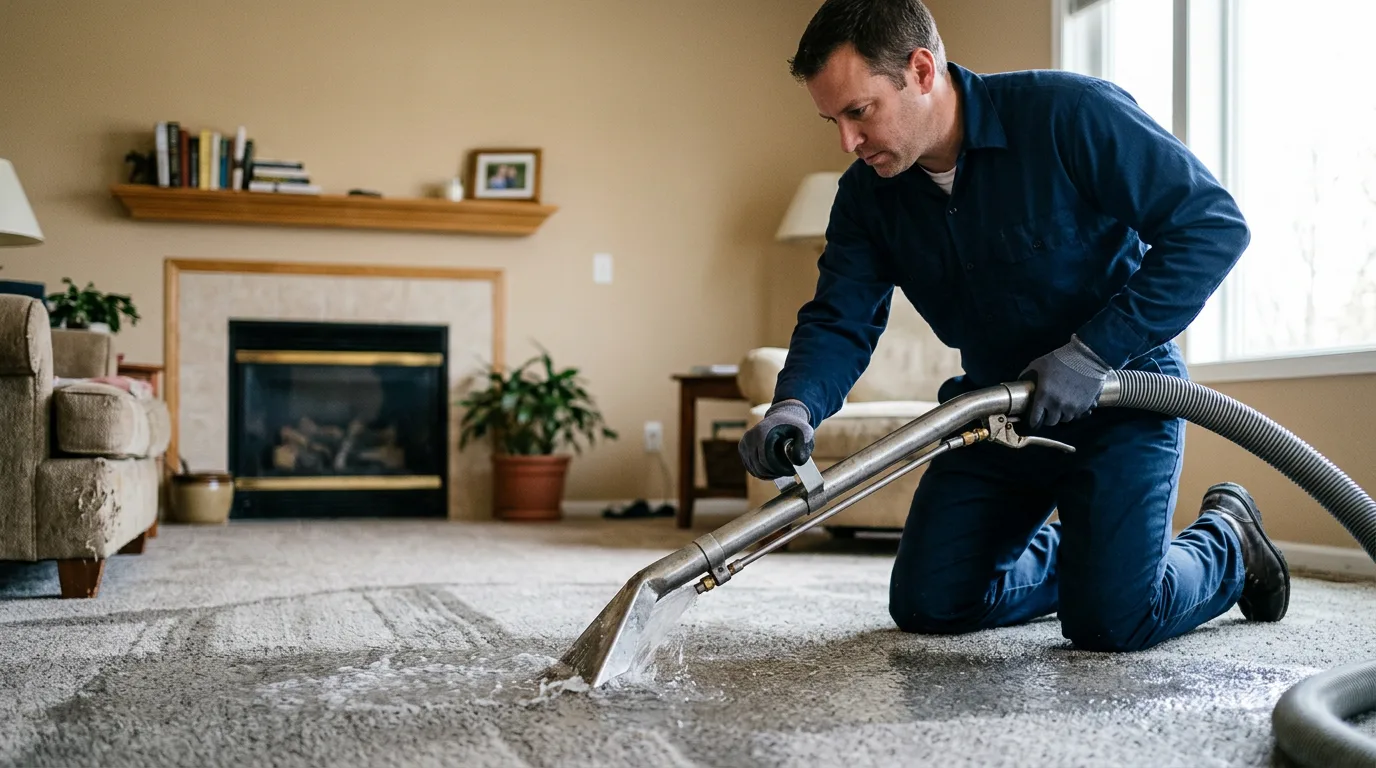Water damage restoration technician working near Orchard, IA